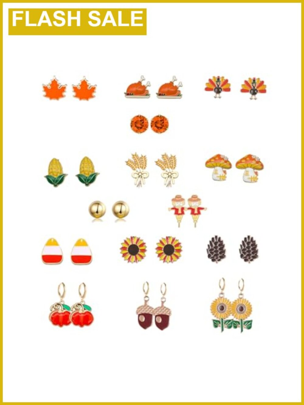 15 Pairs Fall Thanksgiving Earrings Set Women Hypoallergenic Stud & Hoop